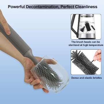 Winforhour Electric Baby Bottle Brush Cleaner Set with Electric Bottle Brush, Silicone Water Bottle Cleaner,Nipple/Gap/Straw Brush,Rechargeable Automatic Bottle Cleaner Brush, Grey