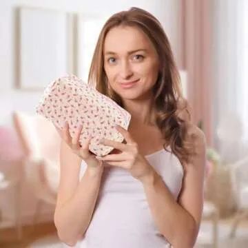 Floral Makeup Bag,Floral Quilted Makeup Bag,Large Cosmetic Bag,Fashionable Travel Makeup Pouch, Cute Pink Makeup Bag,Puffy Coquette Makeup Bag, Attractive Quilted Makeup Bag