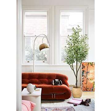 LOVMOR Artificial Olive Tree 6ft with Woven Seagrass Plant Basket and Realistic Moss,Faux Olive Tree for Modern Home Office Living Room Floor Decor Indoor