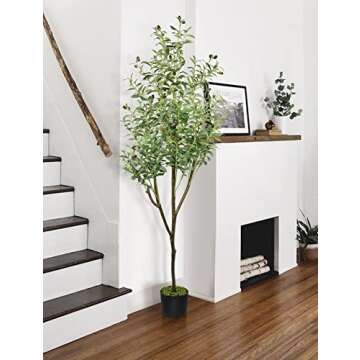 LOVMOR Artificial Olive Tree 6ft with Woven Seagrass Plant Basket and Realistic Moss,Faux Olive Tree for Modern Home Office Living Room Floor Decor Indoor