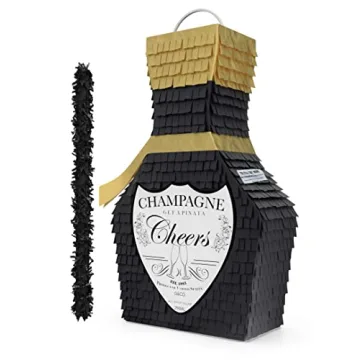 Stylish Black and Gold Champagne Piñata with Stick
