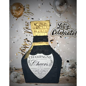 Stylish Black and Gold Champagne Piñata with Stick