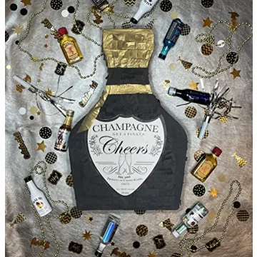 Stylish Black and Gold Champagne Piñata with Stick