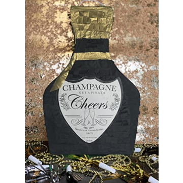 Stylish Black and Gold Champagne Piñata with Stick