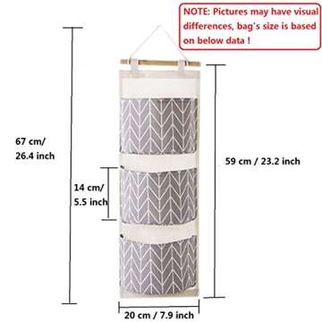 Over The Door Organizer with 3 Pockets in Grey