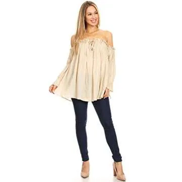 Anna-Kaci Women's Semi Sheer Off-The-Shoulder Top