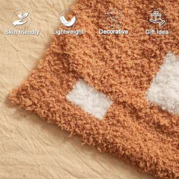 EASEON Throw Blanket for Couch-Soft Boho Throw Blanket,Cozy Knit Throw Blankets,Small Knitted Lightweight Blanket&Throw for Bed,Chair,Sofa,Home Decor (E01-Light Brown, 50 * 70 inches, 5-Checkered B)