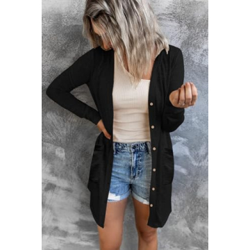 MEROKEETY Women's Open Front Lightweight Cardigan, Black