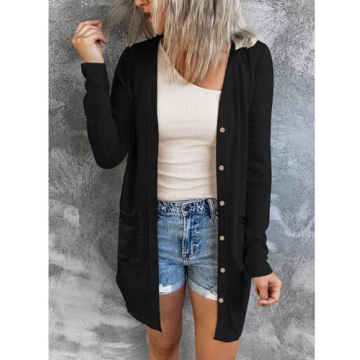 MEROKEETY Women's Open Front Lightweight Cardigan, Black