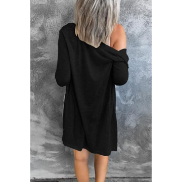 MEROKEETY Women's Open Front Lightweight Cardigan, Black