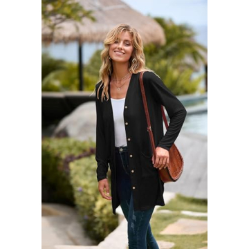 MEROKEETY Women's Open Front Lightweight Cardigan, Black