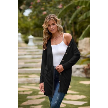 MEROKEETY Women's Open Front Lightweight Cardigan, Black
