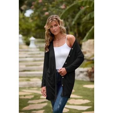 MEROKEETY Women's Open Front Lightweight Cardigan, Black
