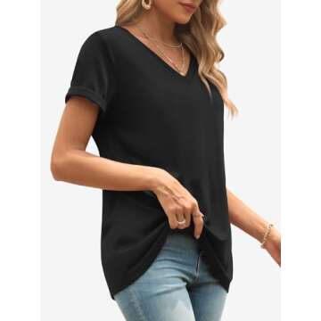 Black V Neck Tees for Women Casual Comfy Summer Style