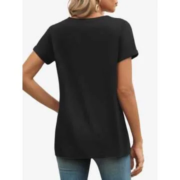 Black V Neck Tees for Women Casual Comfy Summer Style
