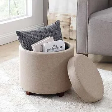 Ornavo Home Lawrence Round Storage Ottoman in Beige