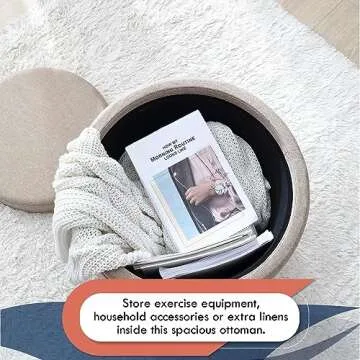 Ornavo Home Lawrence Round Storage Ottoman in Beige