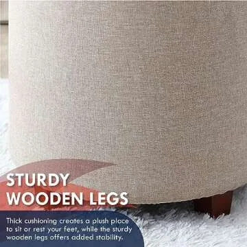 Ornavo Home Lawrence Round Storage Ottoman in Beige