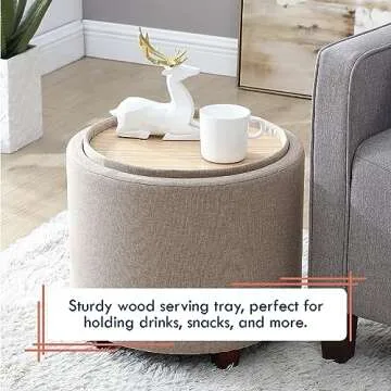 Ornavo Home Lawrence Round Storage Ottoman in Beige