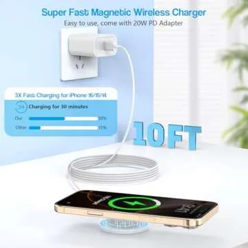 10FT Magnetic Wireless Charger,15W Fast Apple Mag-Safe Charger for iPhone 16/15 PD with USB C Apple ...