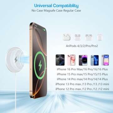 10FT Magnetic Wireless Charger for iPhone 16/15 and AirPods
