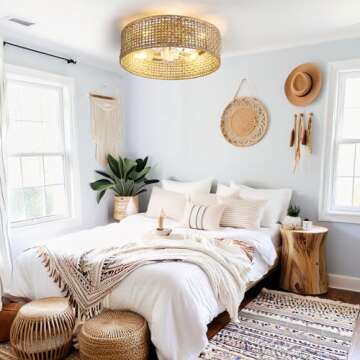 Jughtbo Boho Caged Ceiling Fan with Light, 20.28 Inch Rattan Ceiling Fans with Lights and Remote Con...