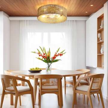 Jughtbo Boho Caged Ceiling Fan with Light, 20.28 Inch Rattan Ceiling Fans with Lights and Remote Control Flush Mount Low Profile 6 Speeds Fandelier for Bedroom, Living Room,Dining Room.Yoga Room