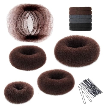 YaFex Hair Bun Maker Kit, 4 Pieces (1 Large, 2 Medium and 1 Small), A-Brown, 30 Pieces Accessories I...