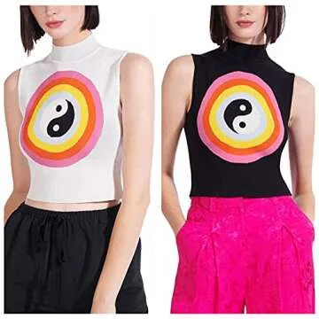 Awoscut Womens Casual Sleeveless Tie Dye Rib Knit Crop Tank Top Y2K T Shirt Crew Neck Summer Cami Vest Tops Shirts Blouse (WF-Black, M)