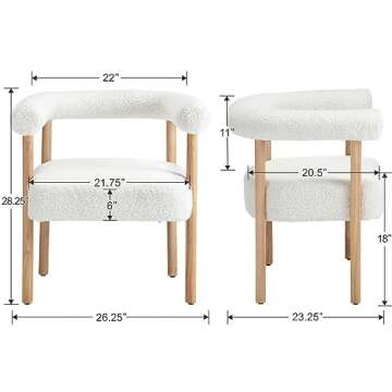 RIVOVA White Boucle Dining Chairs Set of 2 - Modern Upholstered Design for Stylish Spaces