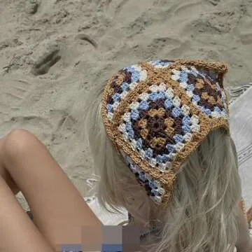 HAIMEIKANG Floral Crochet Hair Bandanas Headscarf 3 PCS Women Hair Scarf Daisy Headband Vintage Head Kerchief for Girls (Light blue+Beige+Light coffee)