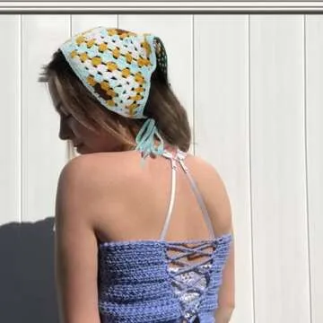 HAIMEIKANG Floral Crochet Hair Bandanas Headscarf 3 PCS Women Hair Scarf Daisy Headband Vintage Head Kerchief for Girls (Light blue+Beige+Light coffee)