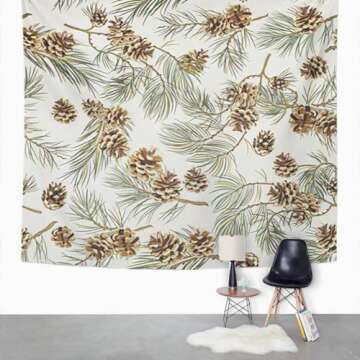 Uoopati Christmas Pine Cones Tapestry Wall Hanging Pine Branches Vintage Winter Wall Art Tapestries Tapestry for Bedroom Room Decor Picnic Mat Beach Bed Cover 60"x80"