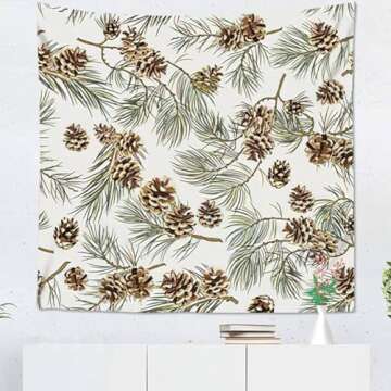 Uoopati Christmas Pine Cones Tapestry Wall Hanging Pine Branches Vintage Winter Wall Art Tapestries Tapestry for Bedroom Room Decor Picnic Mat Beach Bed Cover 60"x80"