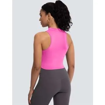 MathCat Half Zipper Workout Tank Tops for Women with Built in Bra, Racerback Workout Tops Sleeveless Crop Tops Gym Yoga Tops Peach Pink