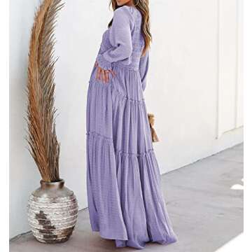 R.Vivimos Maxi Dress for Women Long Sleeve V Neck Empire Waist Layered Ruffle Boho Casual Flowy Long...