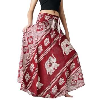 Long Skirts for Women Maxi Boho Skirt Hippie Clothes Bohemian Print (Red Elephant, One Size)