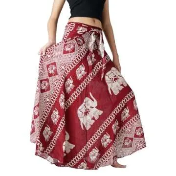 Long Skirts for Women Maxi Boho Skirt Hippie Clothes Bohemian Print (Red Elephant, One Size)