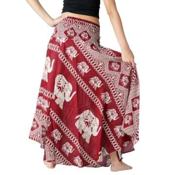 Long Skirts for Women Maxi Boho Skirt Hippie Clothes Bohemian Print (Red Elephant, One Size)