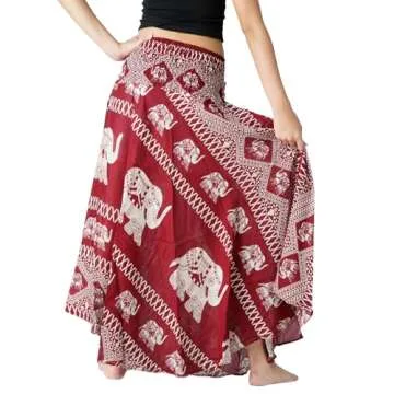 Long Skirts for Women Maxi Boho Skirt Hippie Clothes Bohemian Print (Red Elephant, One Size)