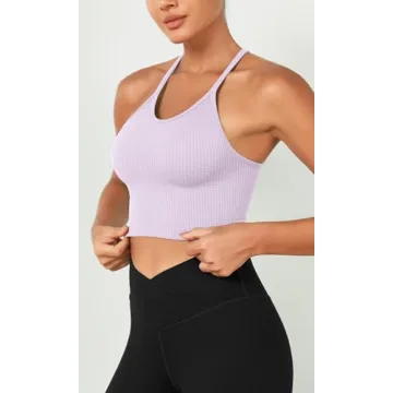 ODODOS Women's Seamless Waffle Knit Crop Tank Tops