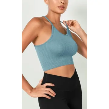 ODODOS Women's Seamless Waffle Knit Crop Tank Tops