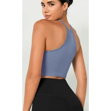 ODODOS Women's Seamless Waffle Knit Crop Tank Tops