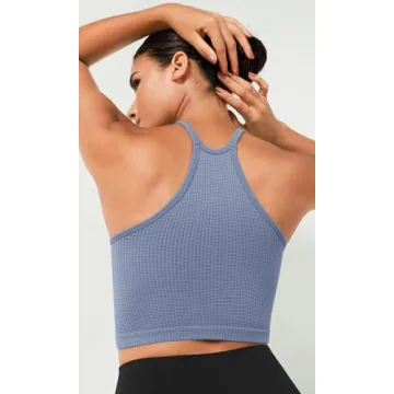 ODODOS Women's Seamless Waffle Knit Crop Tank Tops