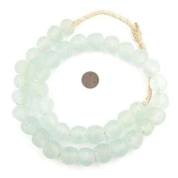 The Bead Chest African Recycled Glass Beads Handmade in Ghana Clear Aqua 18mm Strand for Jewelry Mak...