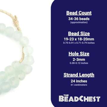 The Bead Chest African Recycled Glass Beads Handmade in Ghana Clear Aqua 18mm Strand for Jewelry Making, Crafts, and Home Decor I Approximately 34-36 Beads