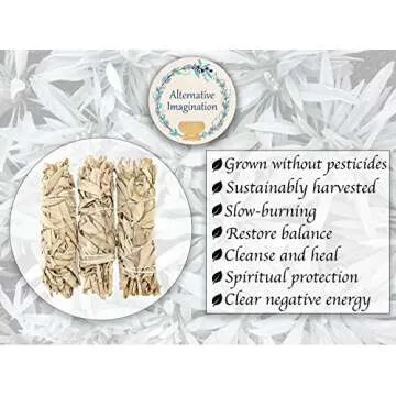 Alternative Imagination Premium California White Sage Smudge Sticks (6 Inch), 3 Pack, Packaged in US...