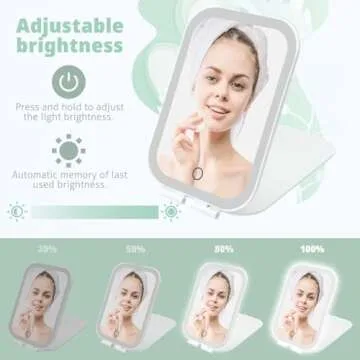 Puiuisoul Travel Makeup Mirror, Portable Mirror with Light, 3 Adjustable Light Settings USB-Rechargeable Vanity Mirror for Bedroom, Office, Home, Gift for Women and Girls (White)