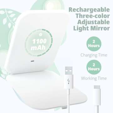 Puiuisoul Travel Makeup Mirror, Portable Mirror with Light, 3 Adjustable Light Settings USB-Rechargeable Vanity Mirror for Bedroom, Office, Home, Gift for Women and Girls (White)