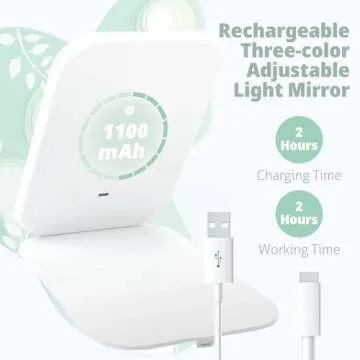 Puiuisoul Travel Makeup Mirror, Portable Mirror with Light, 3 Adjustable Light Settings USB-Rechargeable Vanity Mirror for Bedroom, Office, Home, Gift for Women and Girls (White)